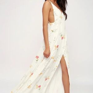 Lulu's Ivory Floral Print Wrap Dress
